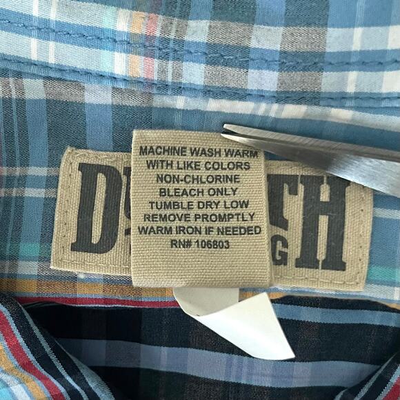 Duluth Trading Men's Point Collar Button-Down Shirt Blue Plaid Cotton Size 2XL - Picture 4 of 6